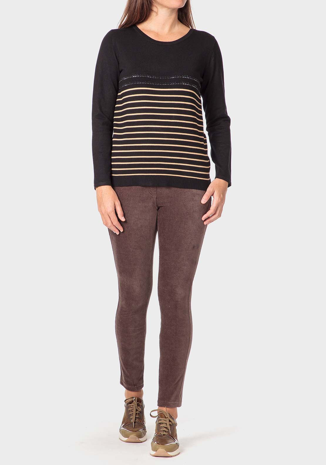 Punt Roma Rhinestone Striped Sweater - Black 3 Shaws Department Stores