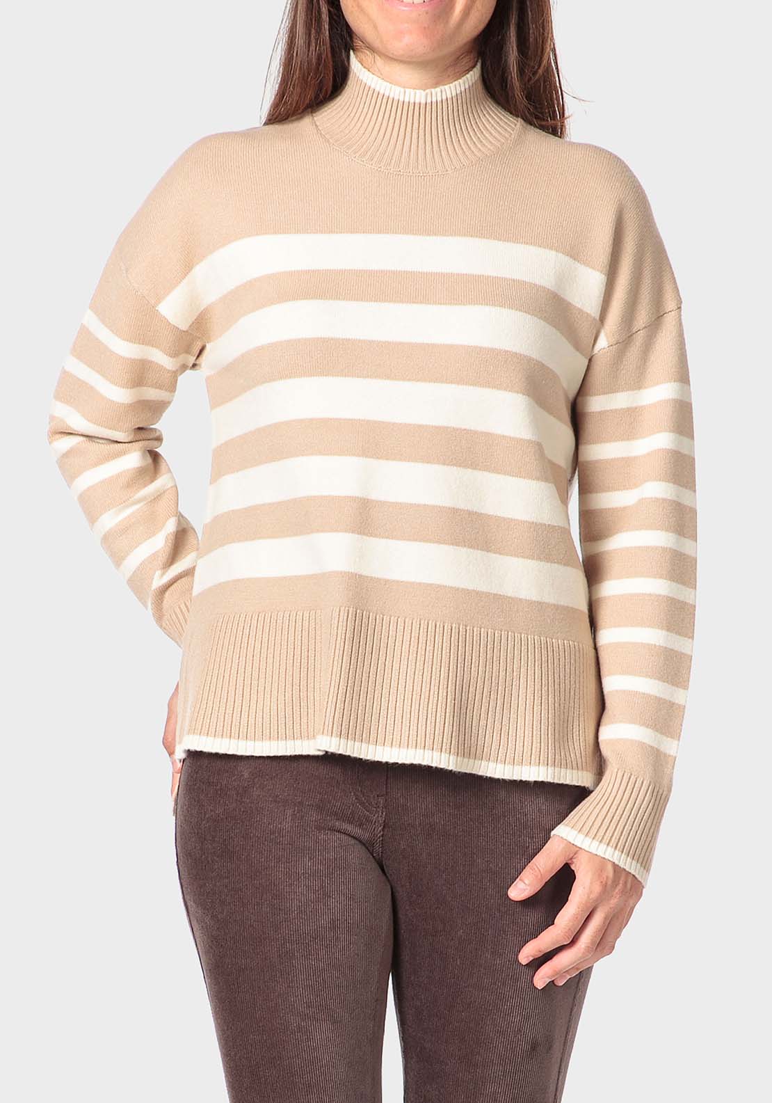 Punt Roma Striped Sweater - Beige 1 Shaws Department Stores