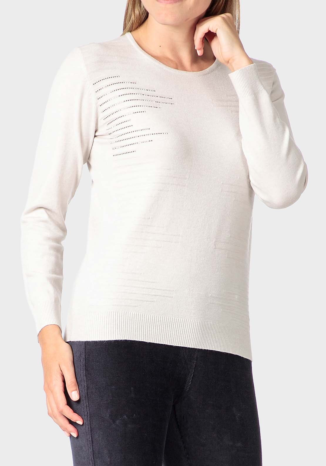 Punt Roma Rhinestone Fantasy Sweater - Beige 1 Shaws Department Stores