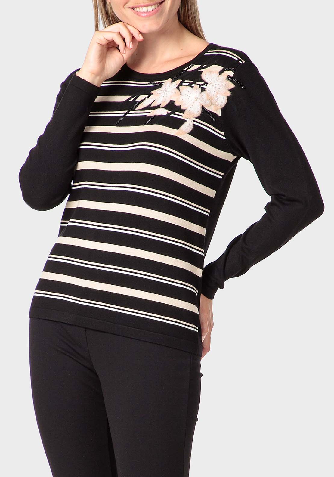 Punt Roma Embroidered Sweater - Black 1 Shaws Department Stores