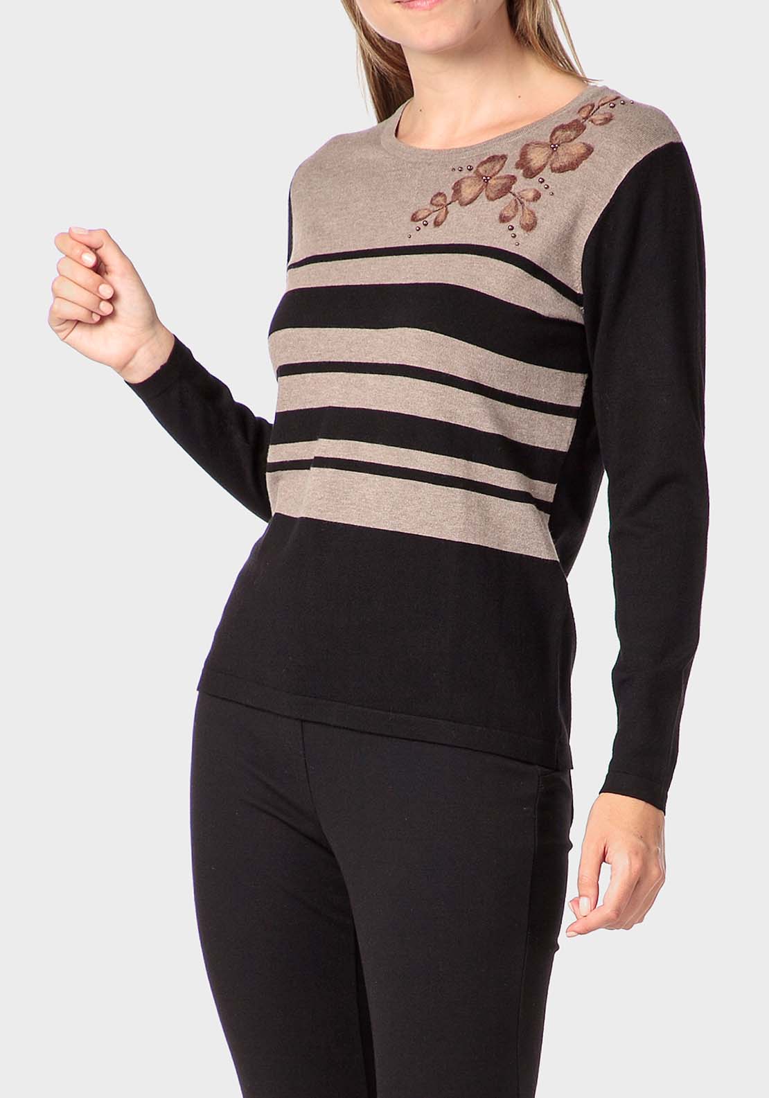 Punt Roma Embroidered Sweater - Black 1 Shaws Department Stores