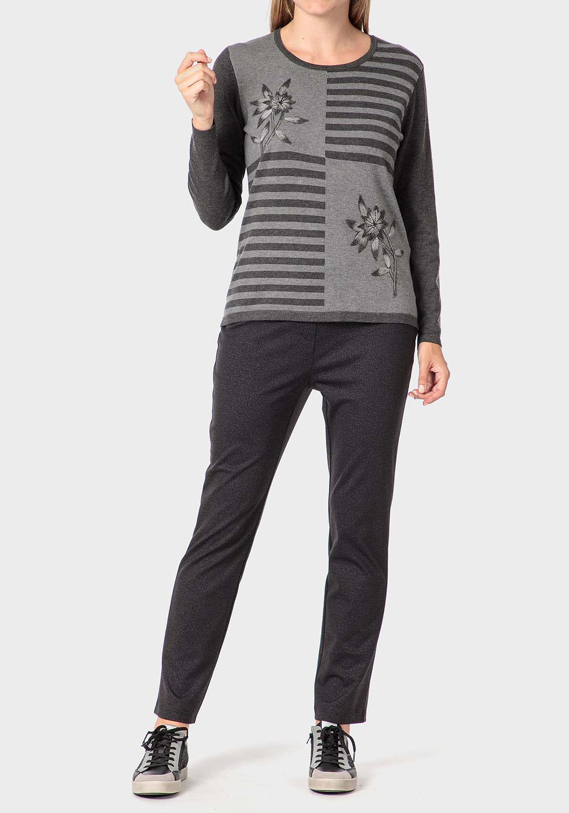 Punt Roma Embroidered Sweater - Grey 3 Shaws Department Stores