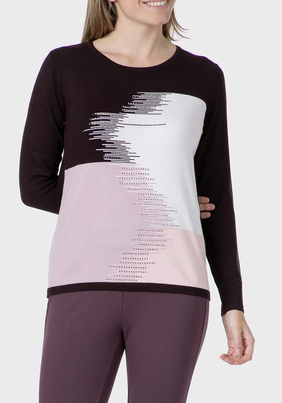 Rhinestone Intarsia Sweater - Purple