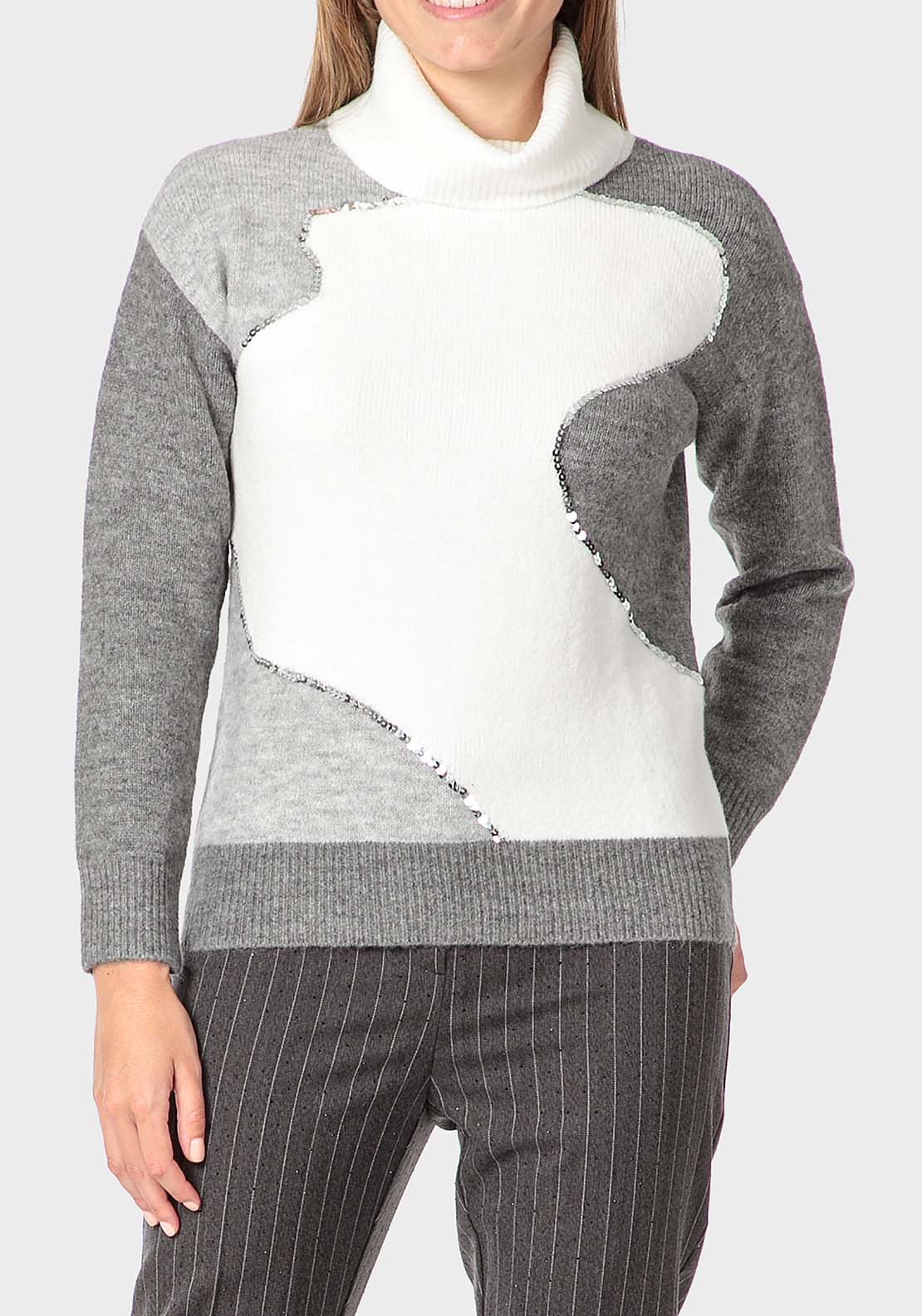 Punt Roma Intarsia Sweater - Grey 1 Shaws Department Stores