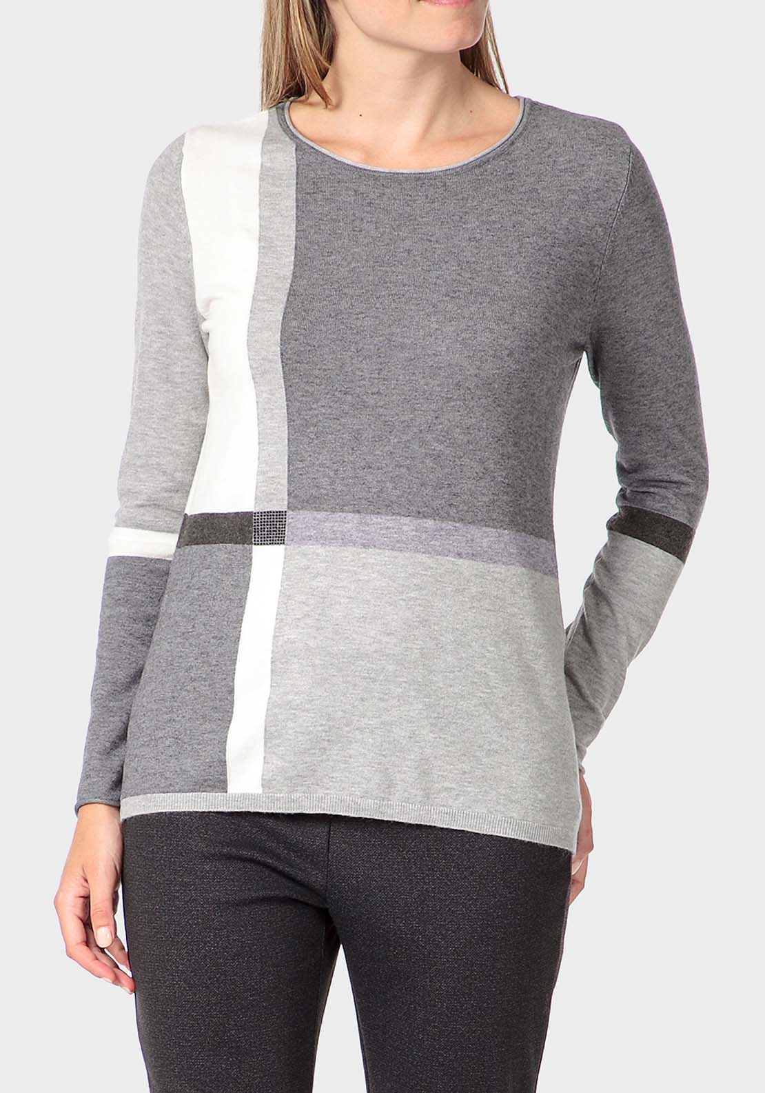 Punt Roma Intarsia Sweater - Grey 1 Shaws Department Stores