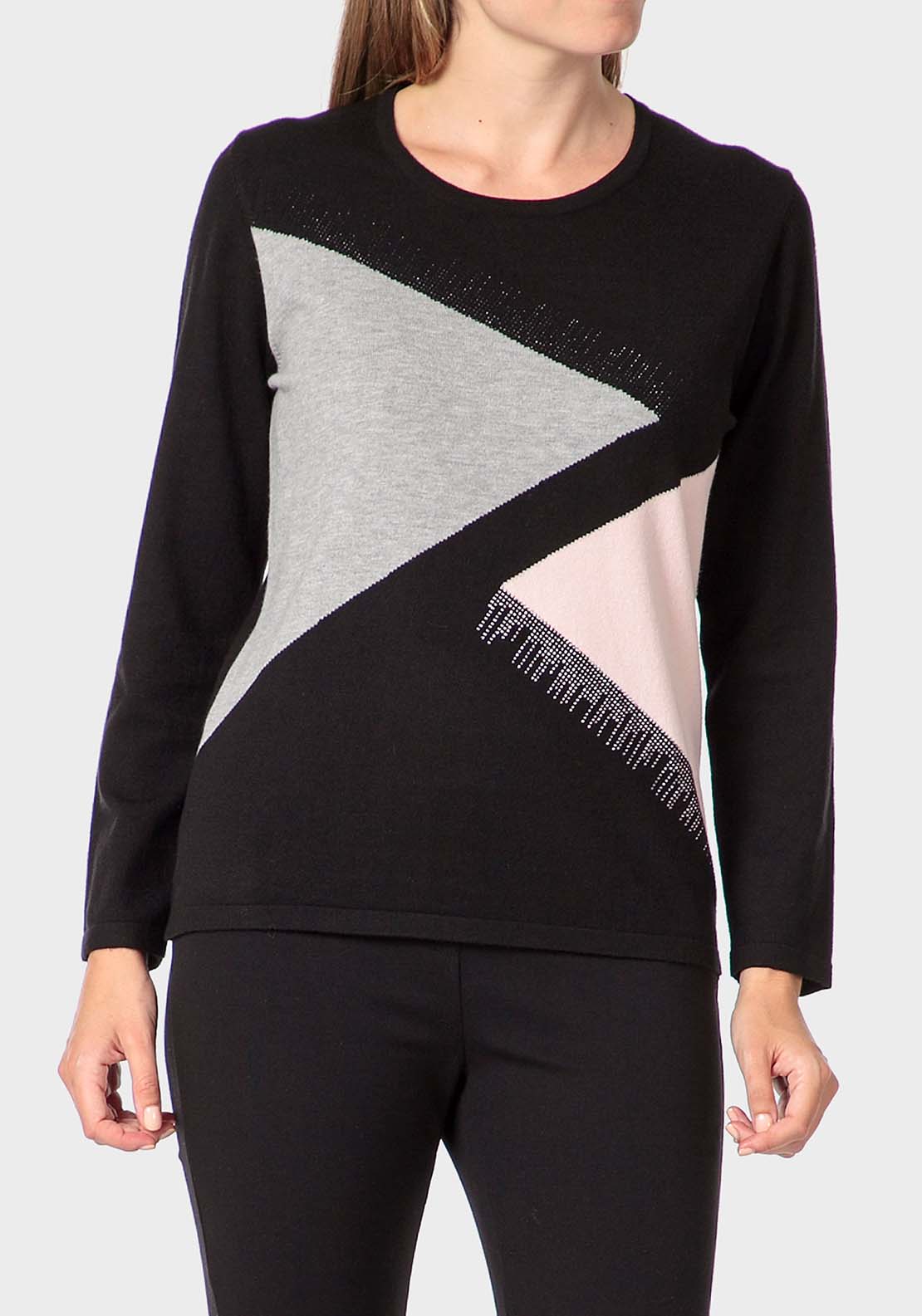Punt Roma Rhinestone Intarsia Sweater - Black 1 Shaws Department Stores