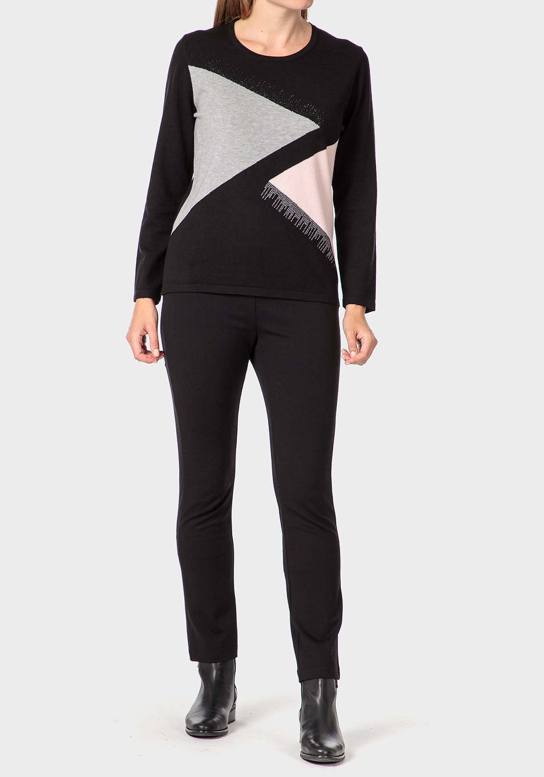 Punt Roma Rhinestone Intarsia Sweater - Black 4 Shaws Department Stores