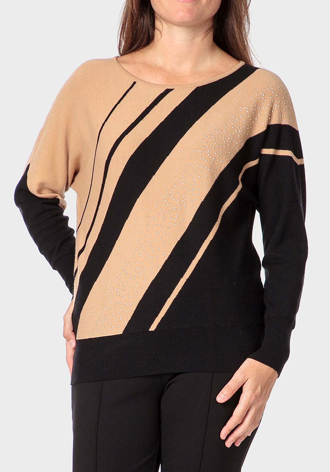 Punt Roma Intarsia Studded Sweater - Black 1 Shaws Department Stores