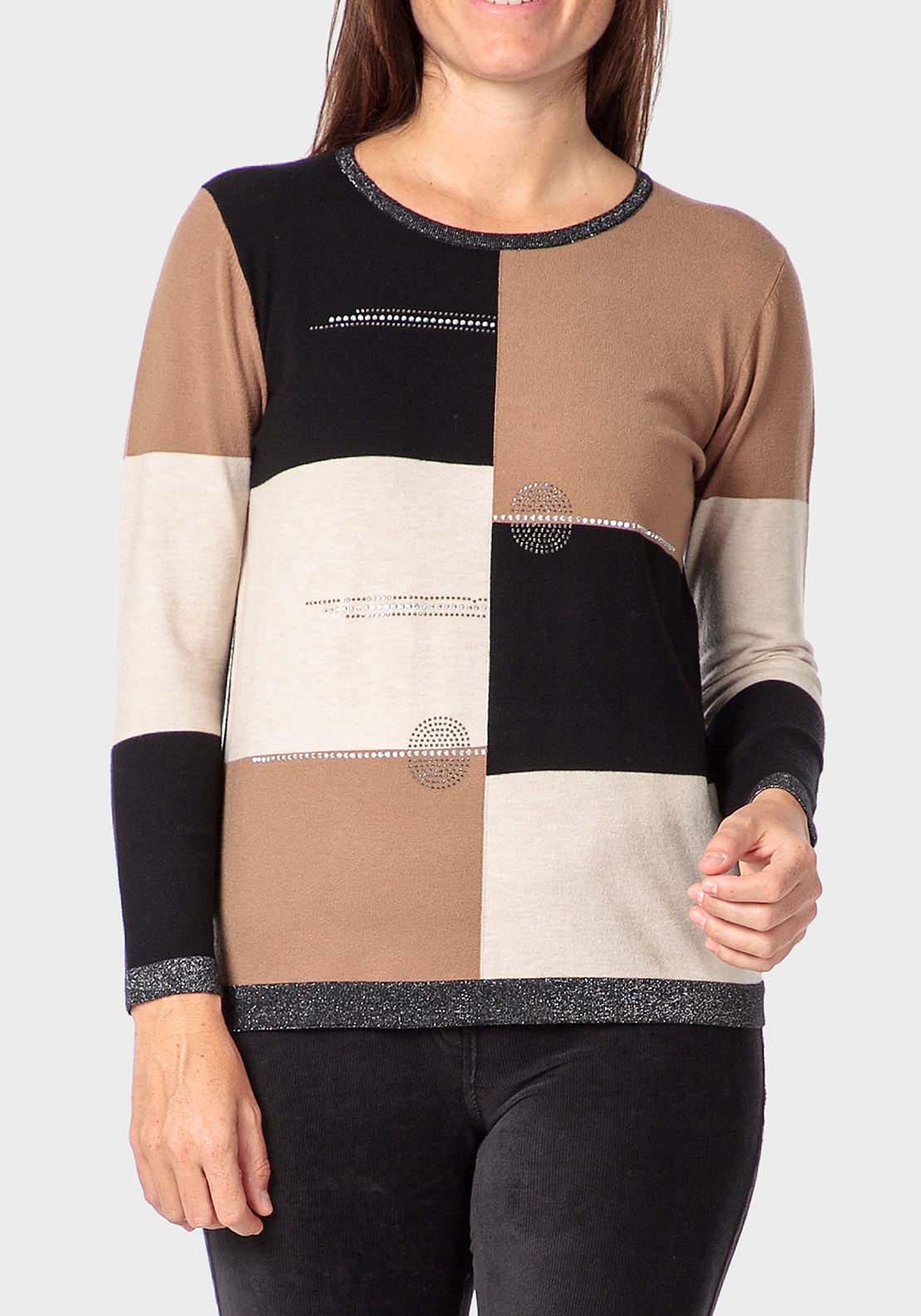 Punt Roma Rhinestone Intarsia Sweater - Black 1 Shaws Department Stores