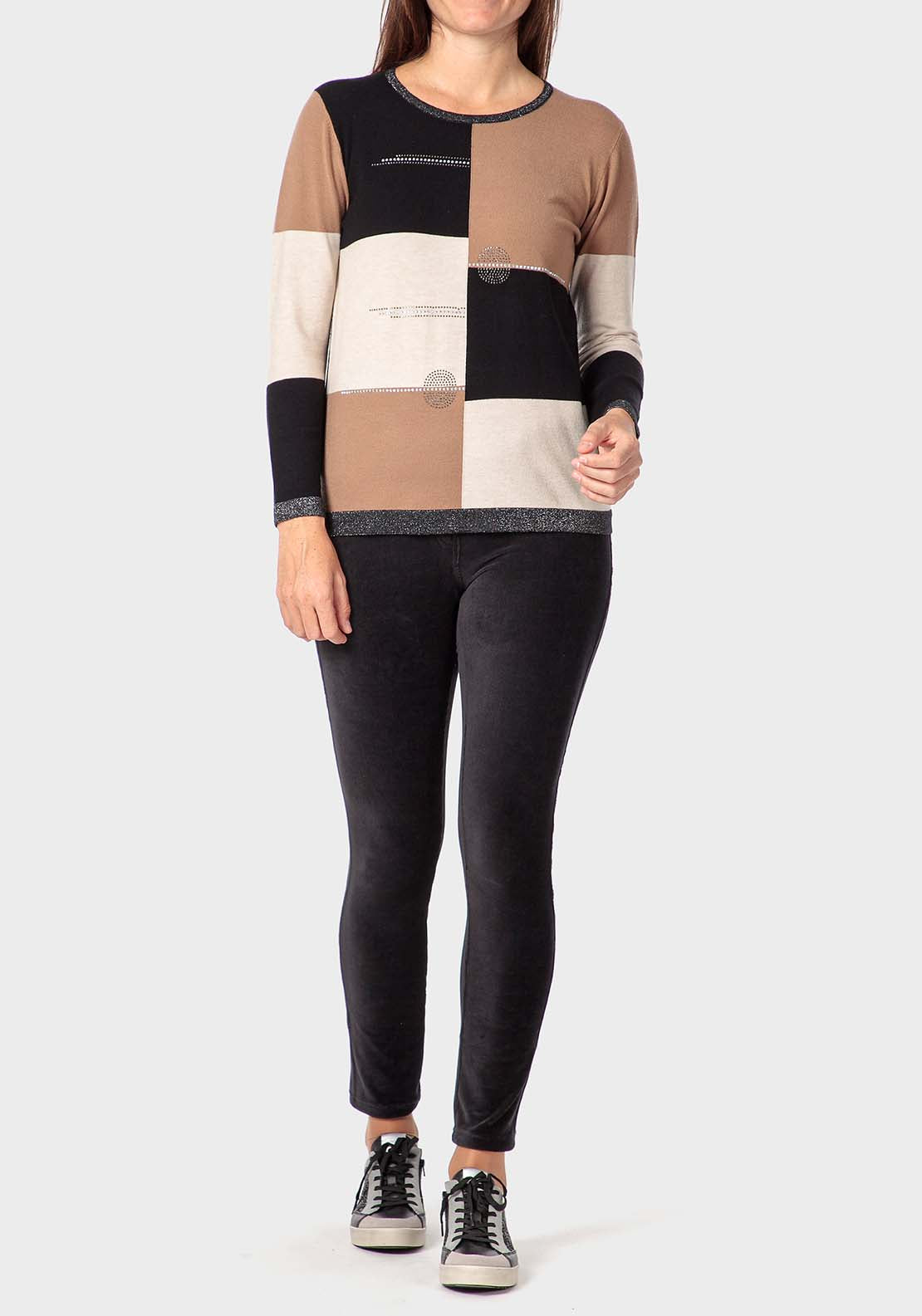 Punt Roma Rhinestone Intarsia Sweater - Black 3 Shaws Department Stores