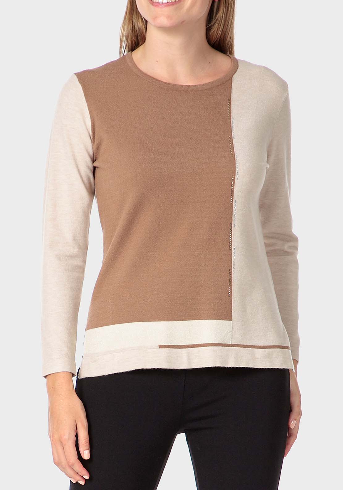 Punt Roma Rhinestone Intarsia Sweater - Beige 1 Shaws Department Stores