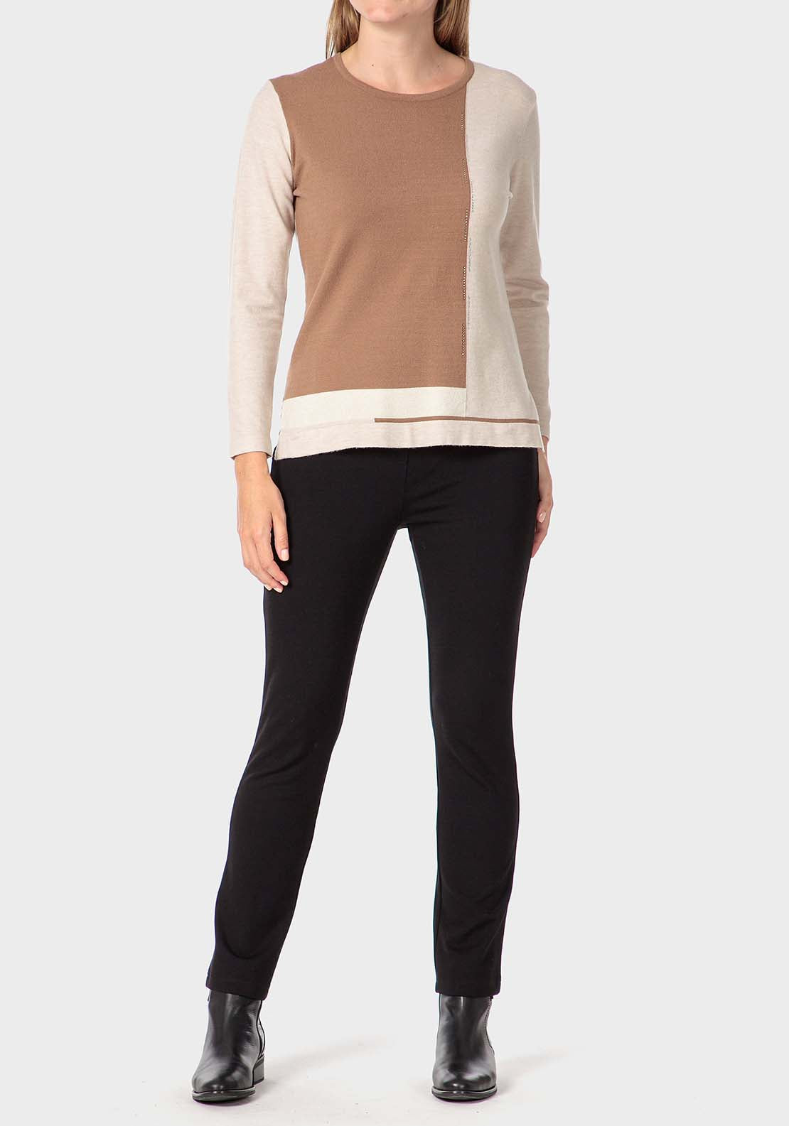 Punt Roma Rhinestone Intarsia Sweater - Beige 3 Shaws Department Stores