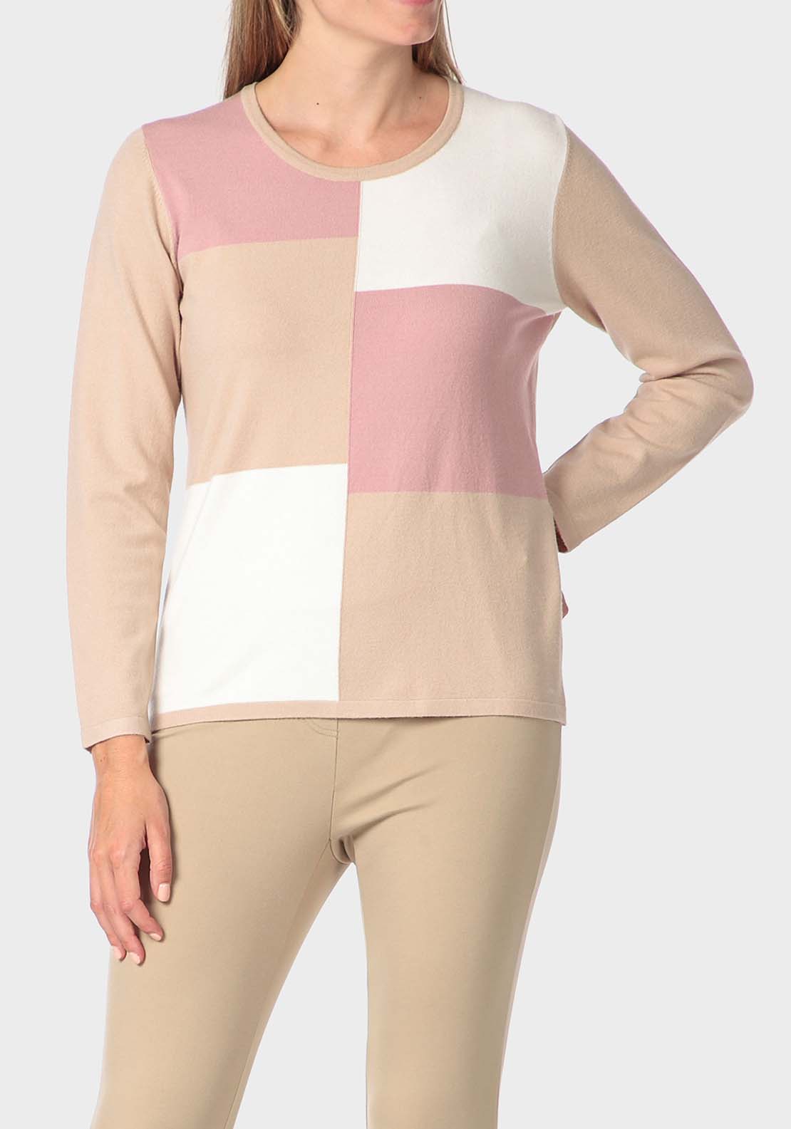Punt Roma Intarsia Sweater - Beige 1 Shaws Department Stores