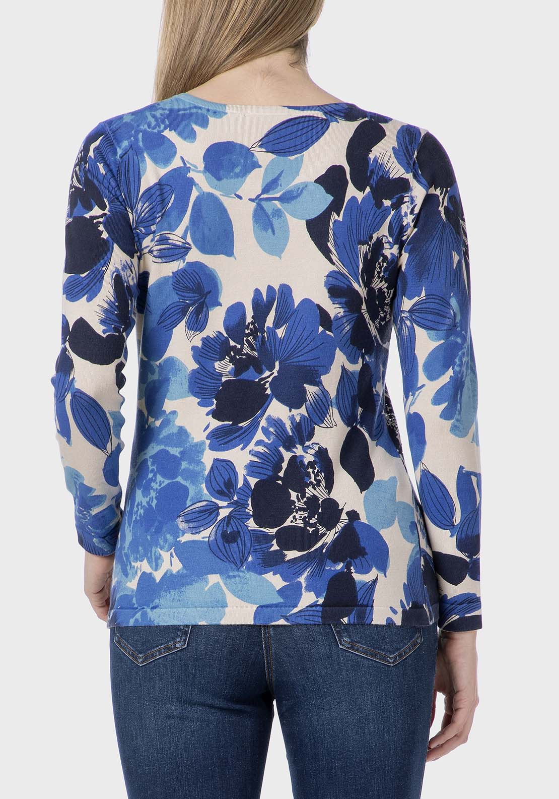 Floral Print Sweater - Blue