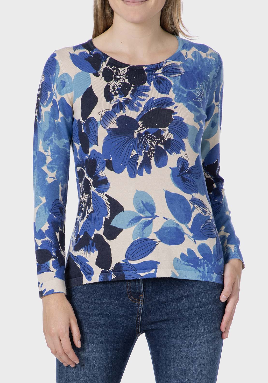 Floral Print Sweater - Blue
