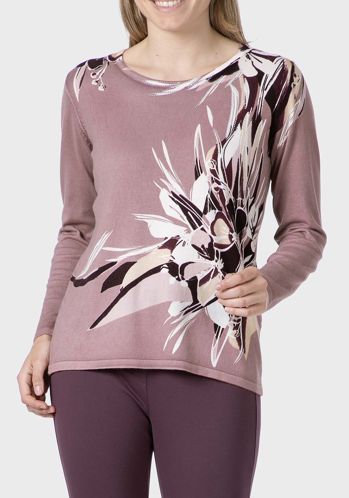 Punt Roma Floral Print Sweater - Purple 1 Shaws Department Stores