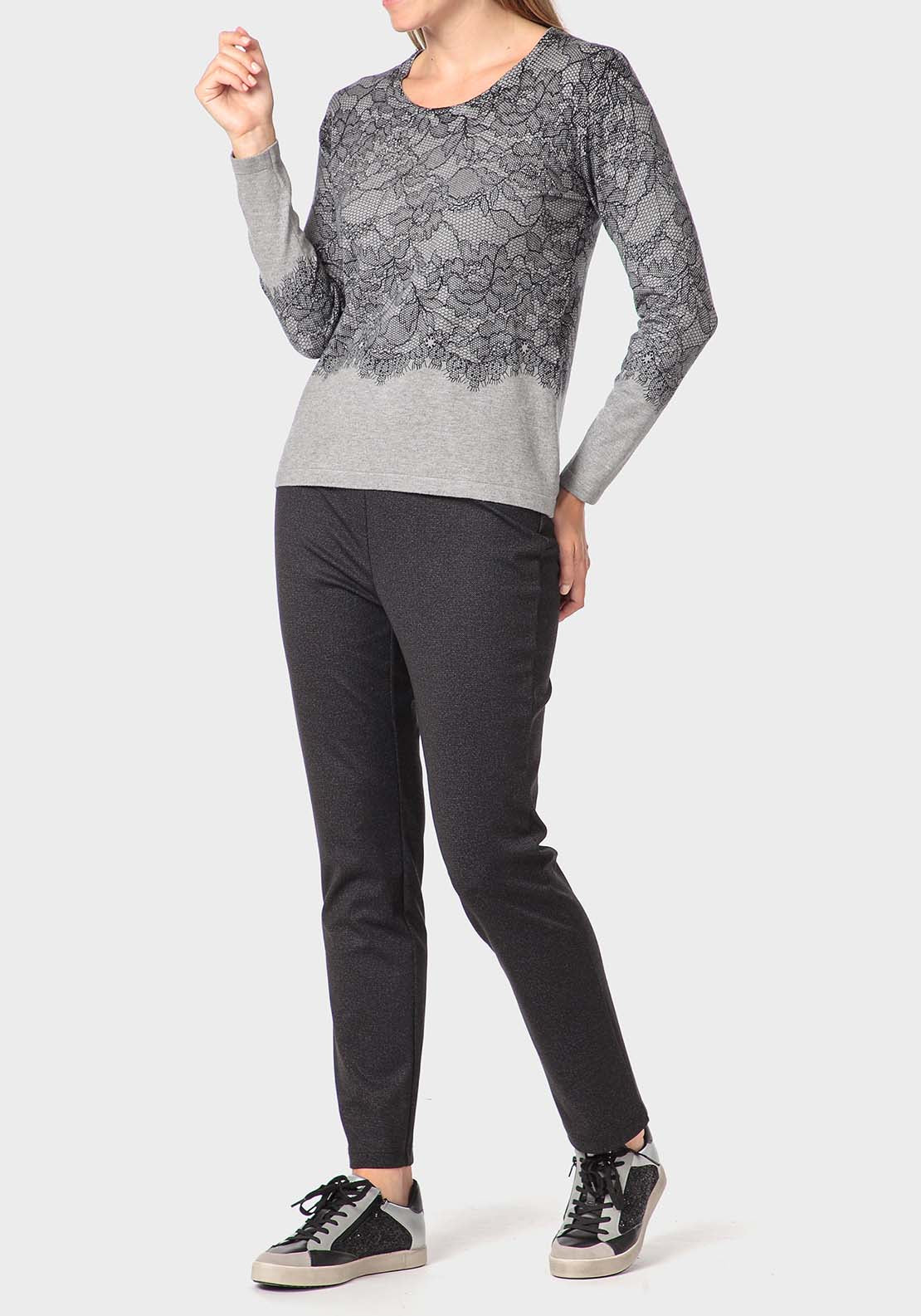 Punt Roma Floral Print Sweater - Grey 4 Shaws Department Stores