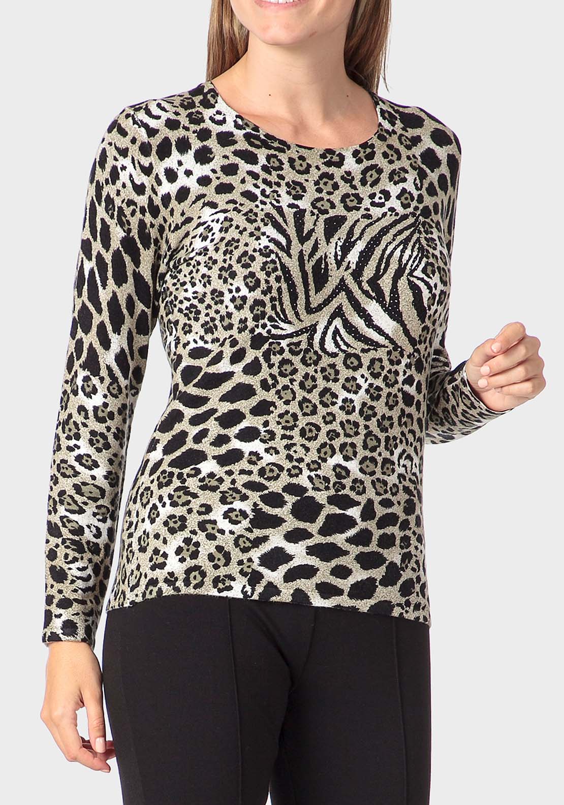 Punt Roma Animal Print Sweater - Green 1 Shaws Department Stores