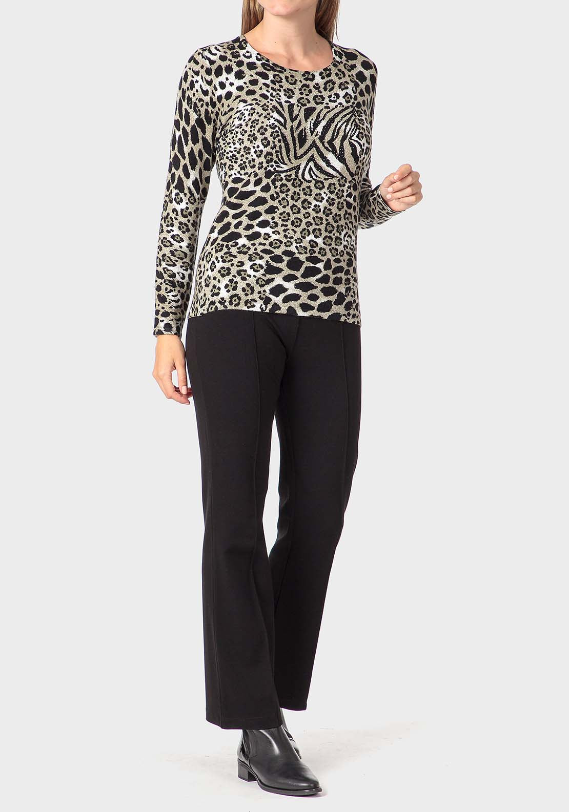 Punt Roma Animal Print Sweater - Green 4 Shaws Department Stores