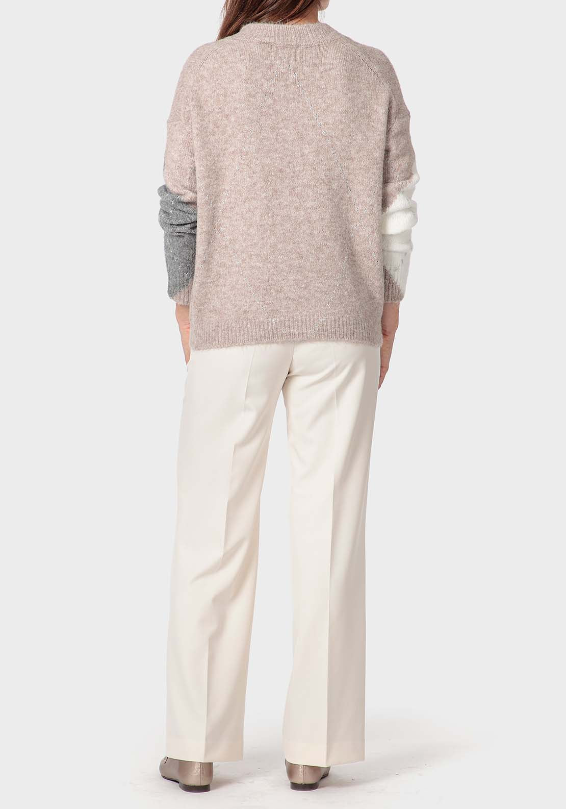 Punt Roma Intarsia Sweater - Beige / Grey 4 Shaws Department Stores