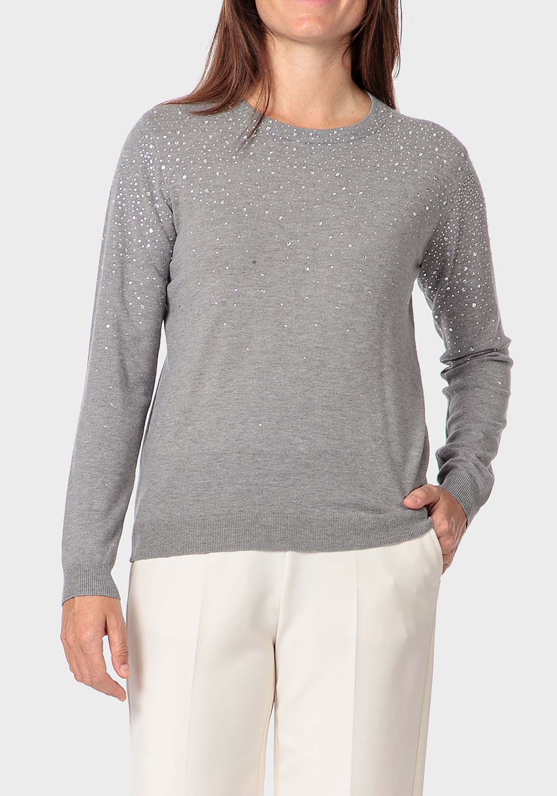 Punt Roma Rhinestone Fantasy Sweater - Grey 1 Shaws Department Stores