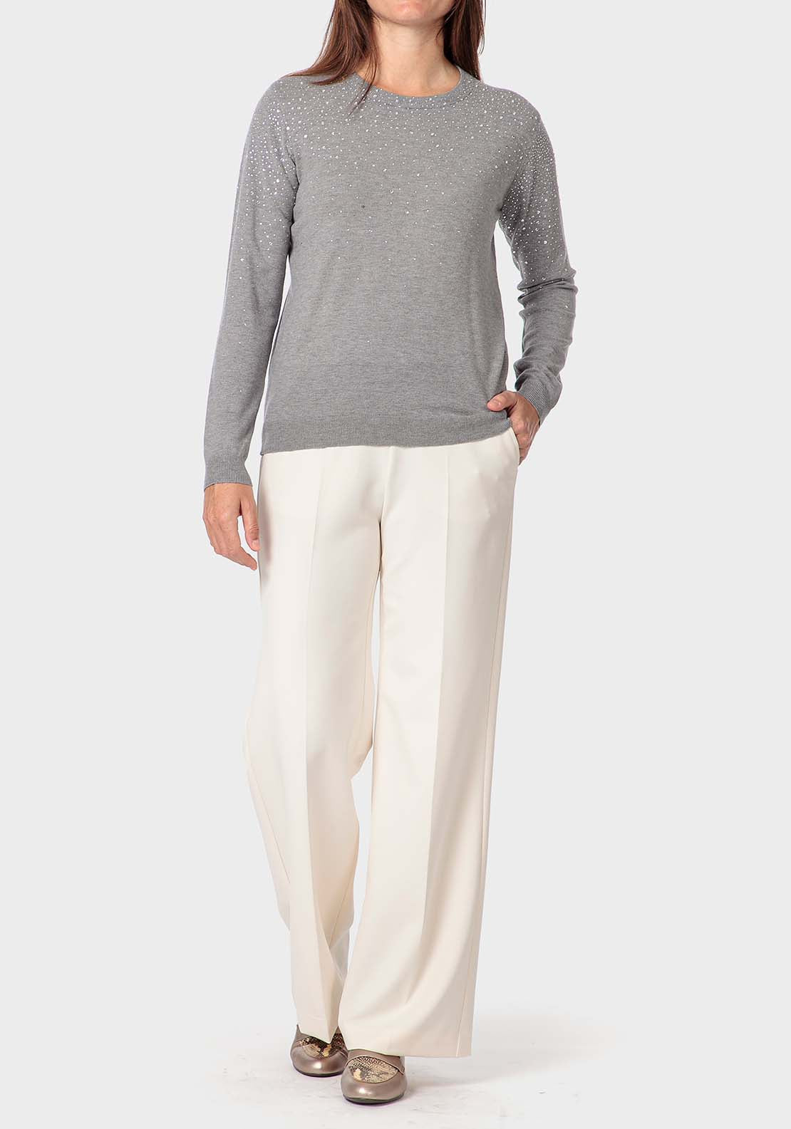 Punt Roma Rhinestone Fantasy Sweater - Grey 3 Shaws Department Stores