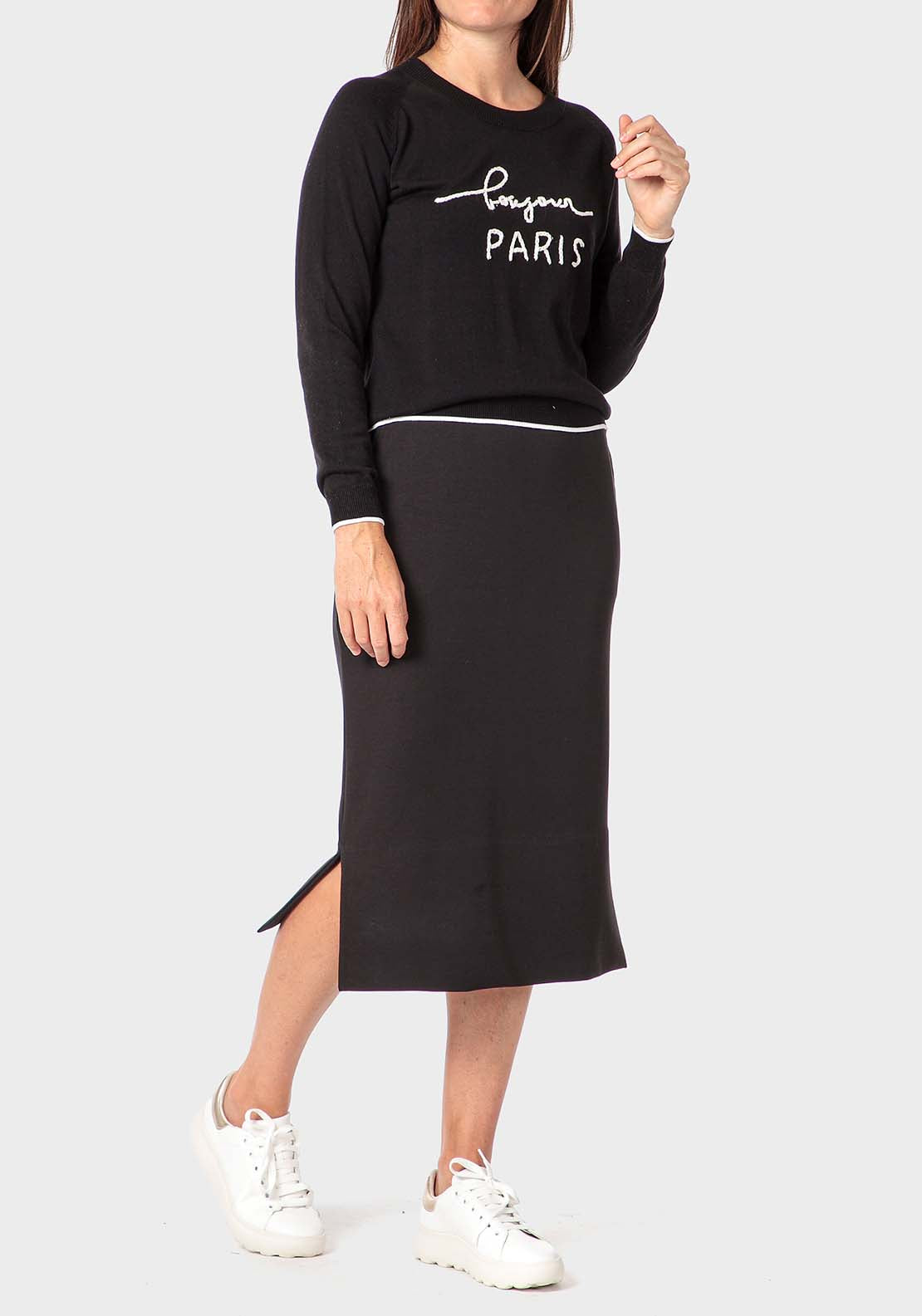 Punt Roma Embroidered Sweater - Black 3 Shaws Department Stores