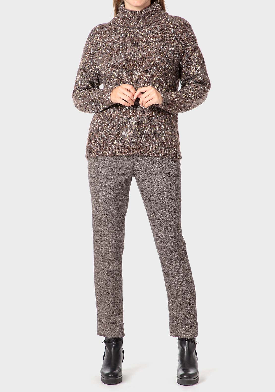 Punt Roma Metallic Thread Sweater - Brown 3 Shaws Department Stores