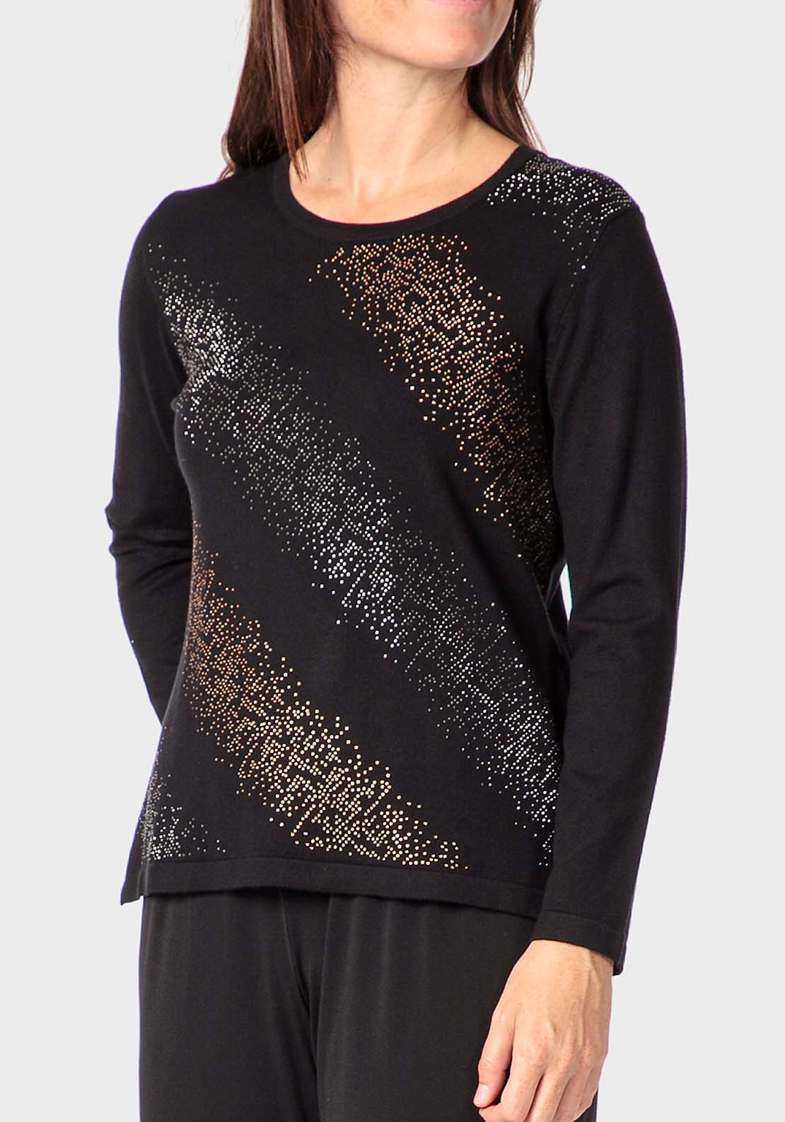 Punt Roma Sweater With Gemstones - Black 1 Shaws Department Stores