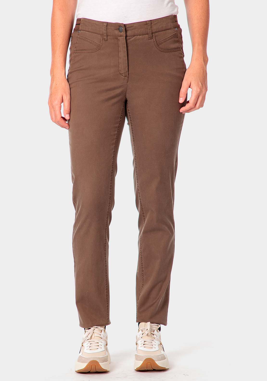Punt Roma Lyocell Trousers - Brown Hazel 1 Shaws Department Stores