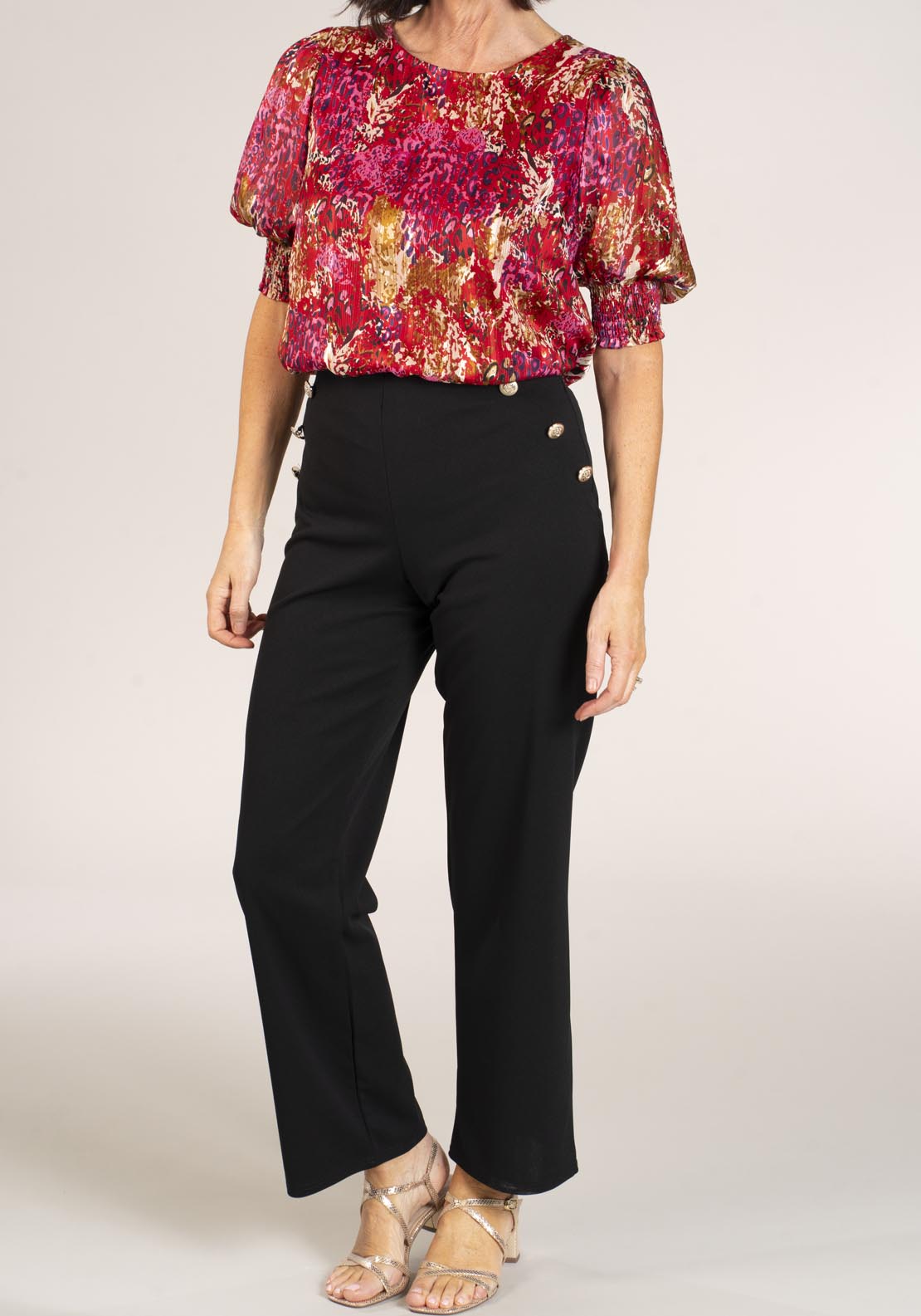 Naoise Gold Button Trousers - Black 1 Shaws Department Stores