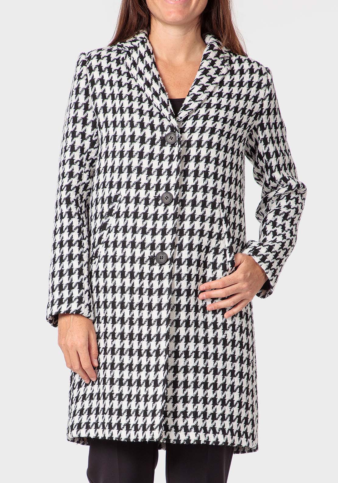 Punt Roma Houndstooth Coat - Black 1 Shaws Department Stores