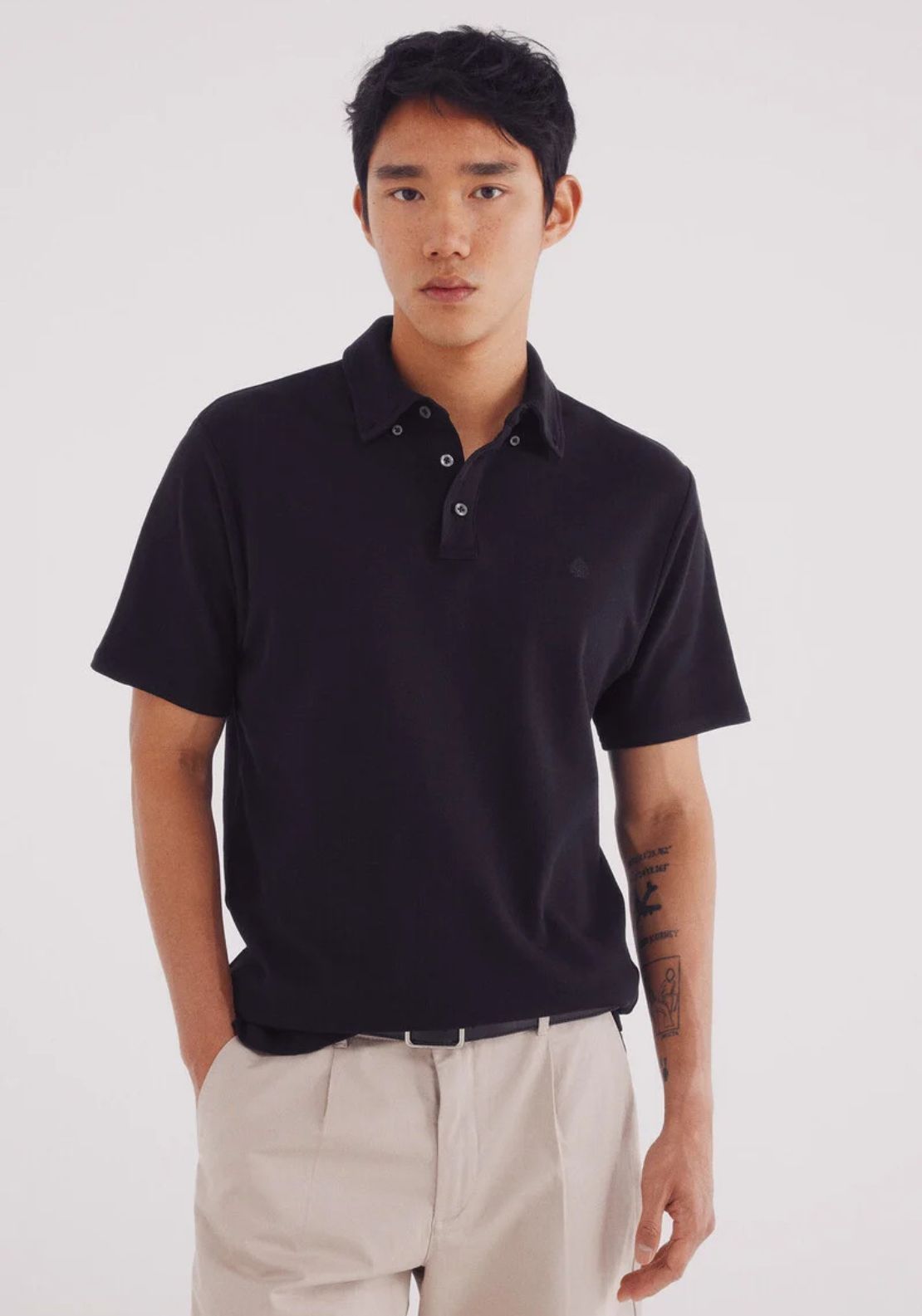 Springfield Polo Piqué Look Slim Fit Dress - Black 1 Shaws Department Stores