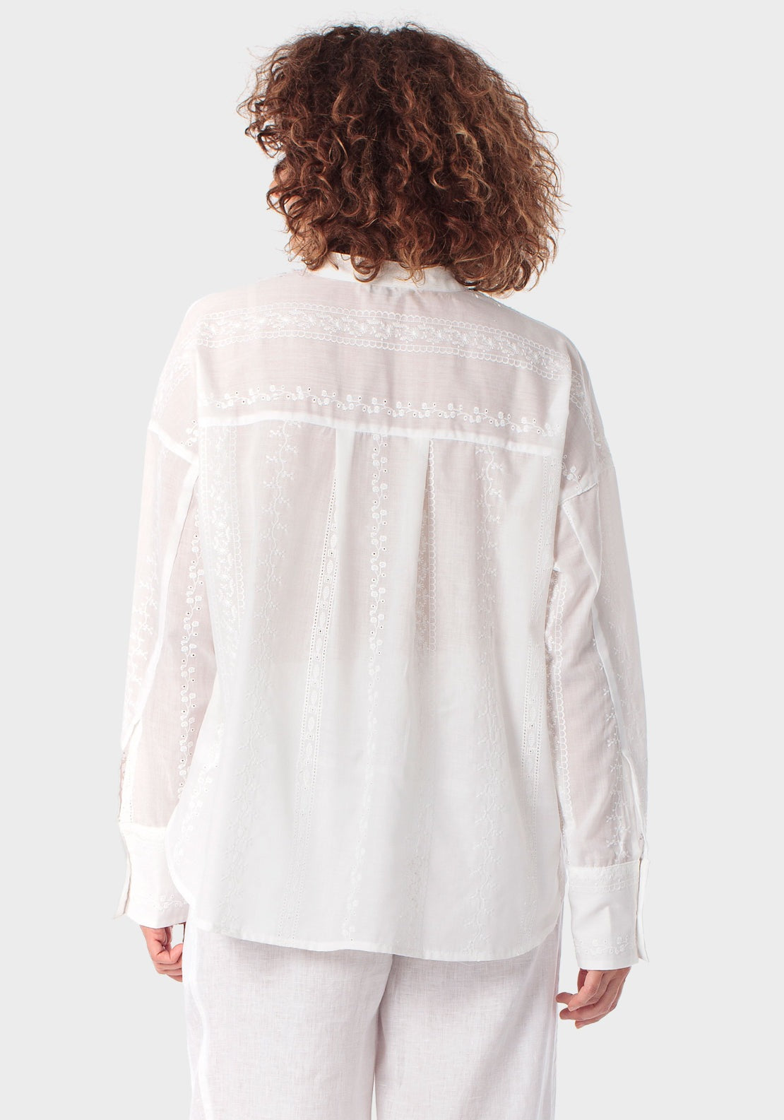 Embroidered Shirt With Mao Collar - White