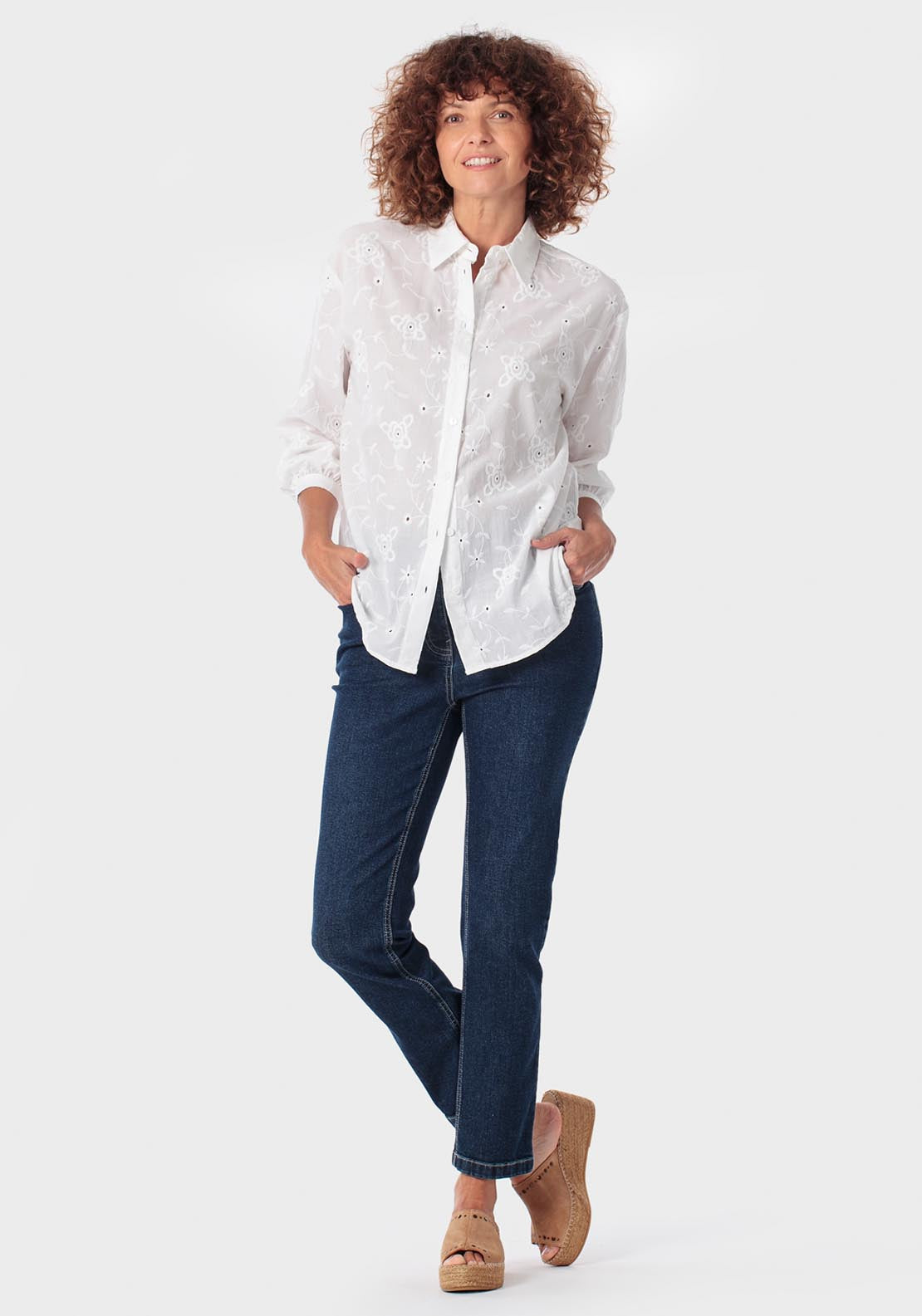 Punt Roma Embroidered Shirt - White Talc 3 Shaws Department Stores