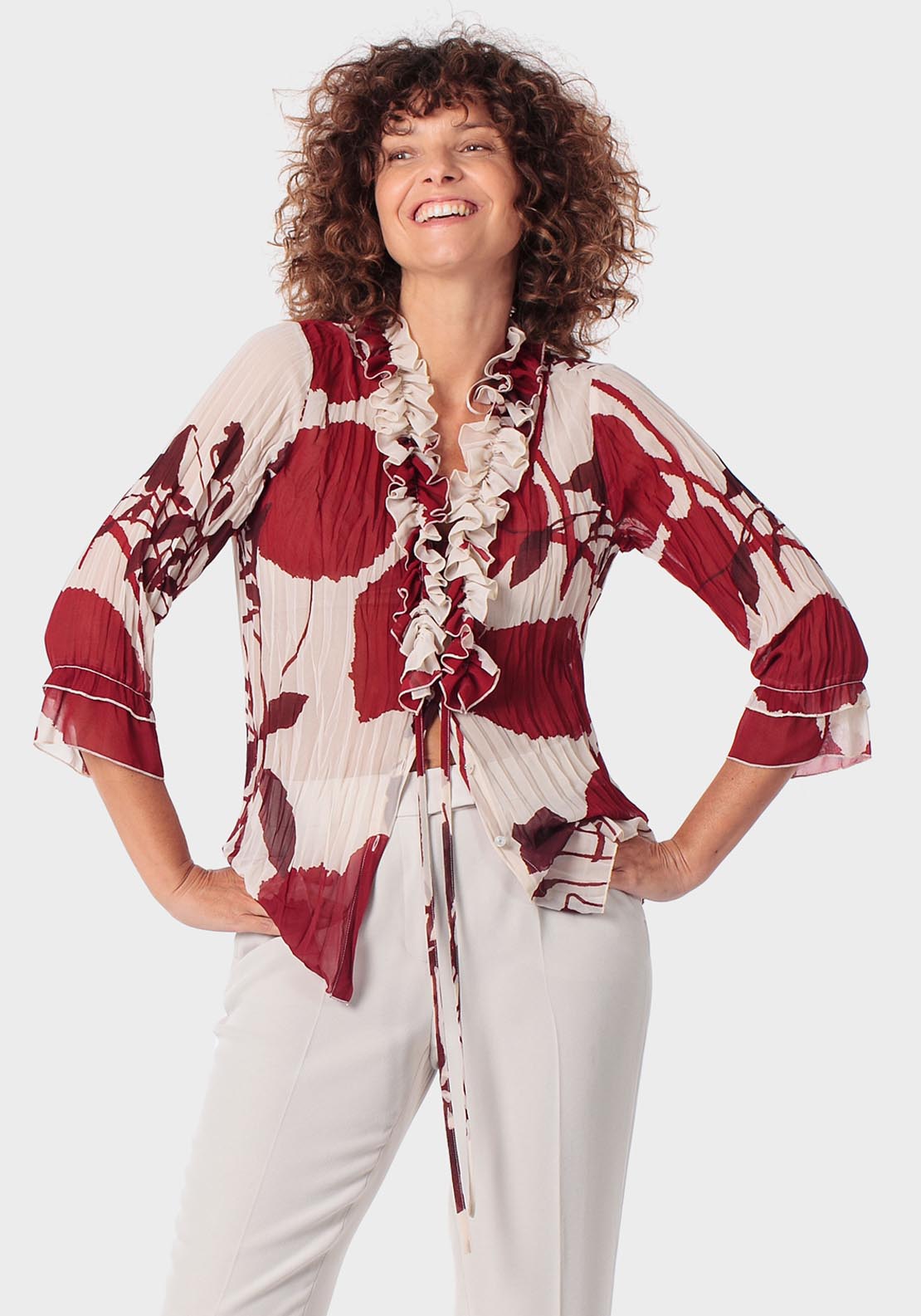 Punt Roma Printed Pleated Shirt - Beige Natural 1 Shaws Department Stores