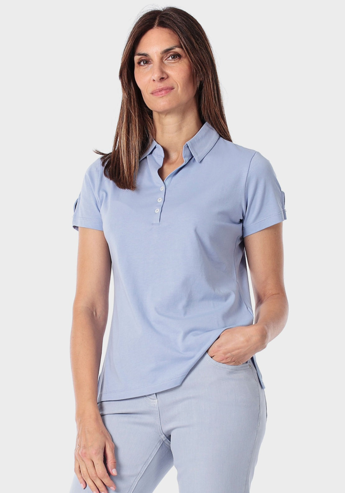 Punt Roma Short Sleeve Polo T-Shirt With Buttons - Blue Aura 1 Shaws Department Stores