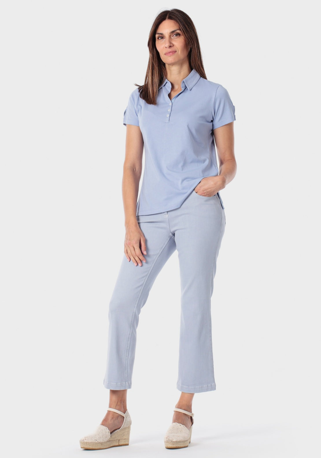 Punt Roma Short Sleeve Polo T-Shirt With Buttons - Blue Aura 3 Shaws Department Stores