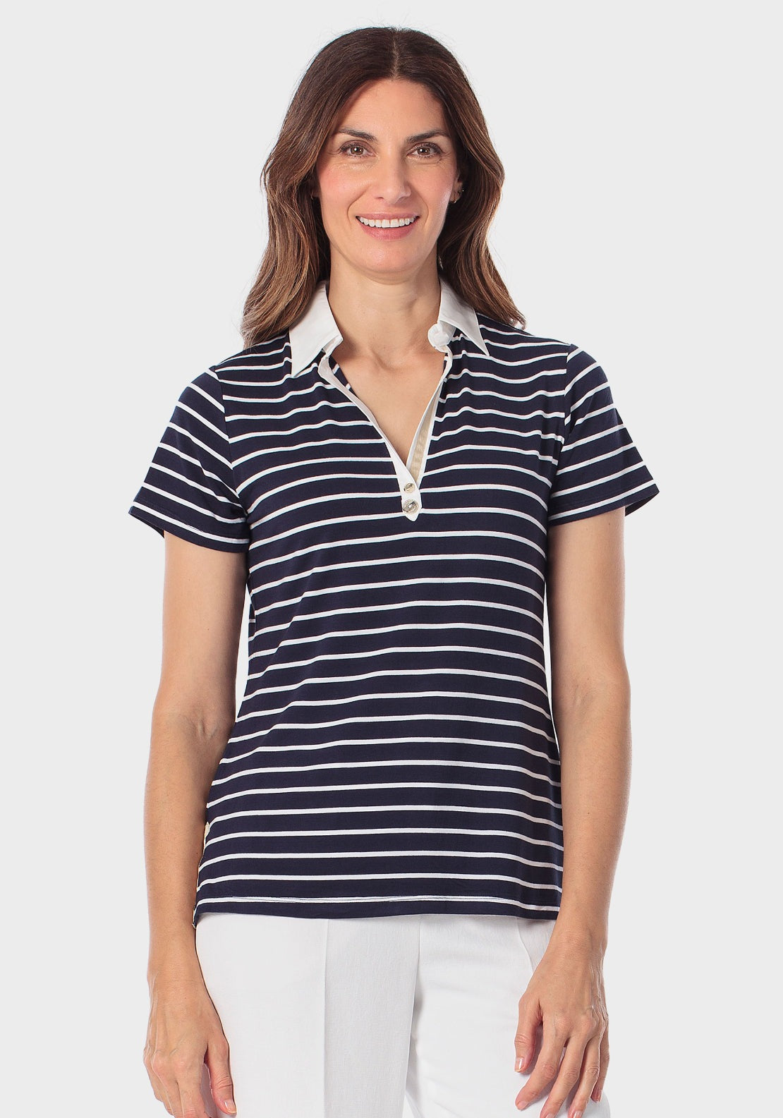 Striped Polo - Navy
