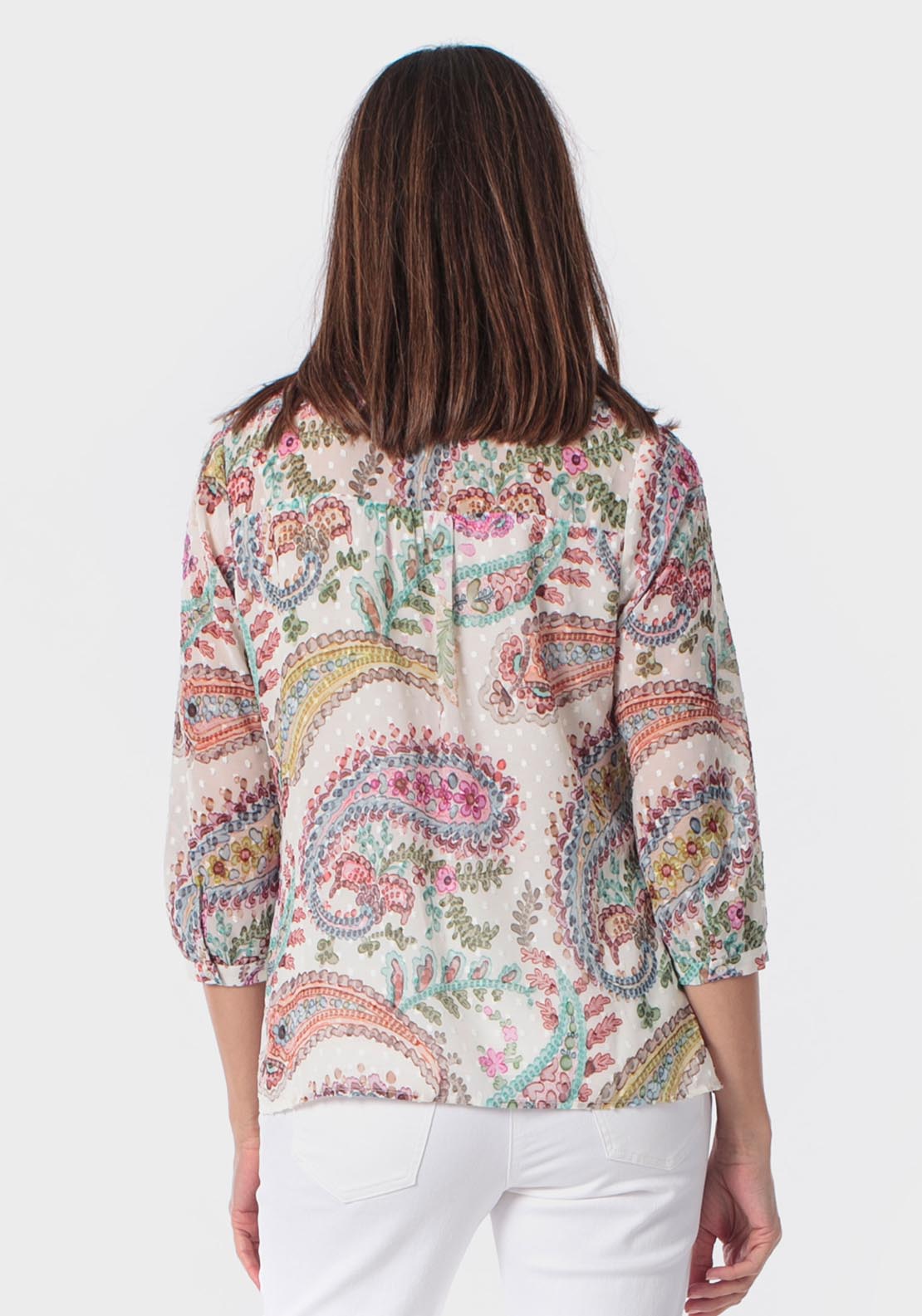 Cashmere Print Loose Fitting Blouse - Beige