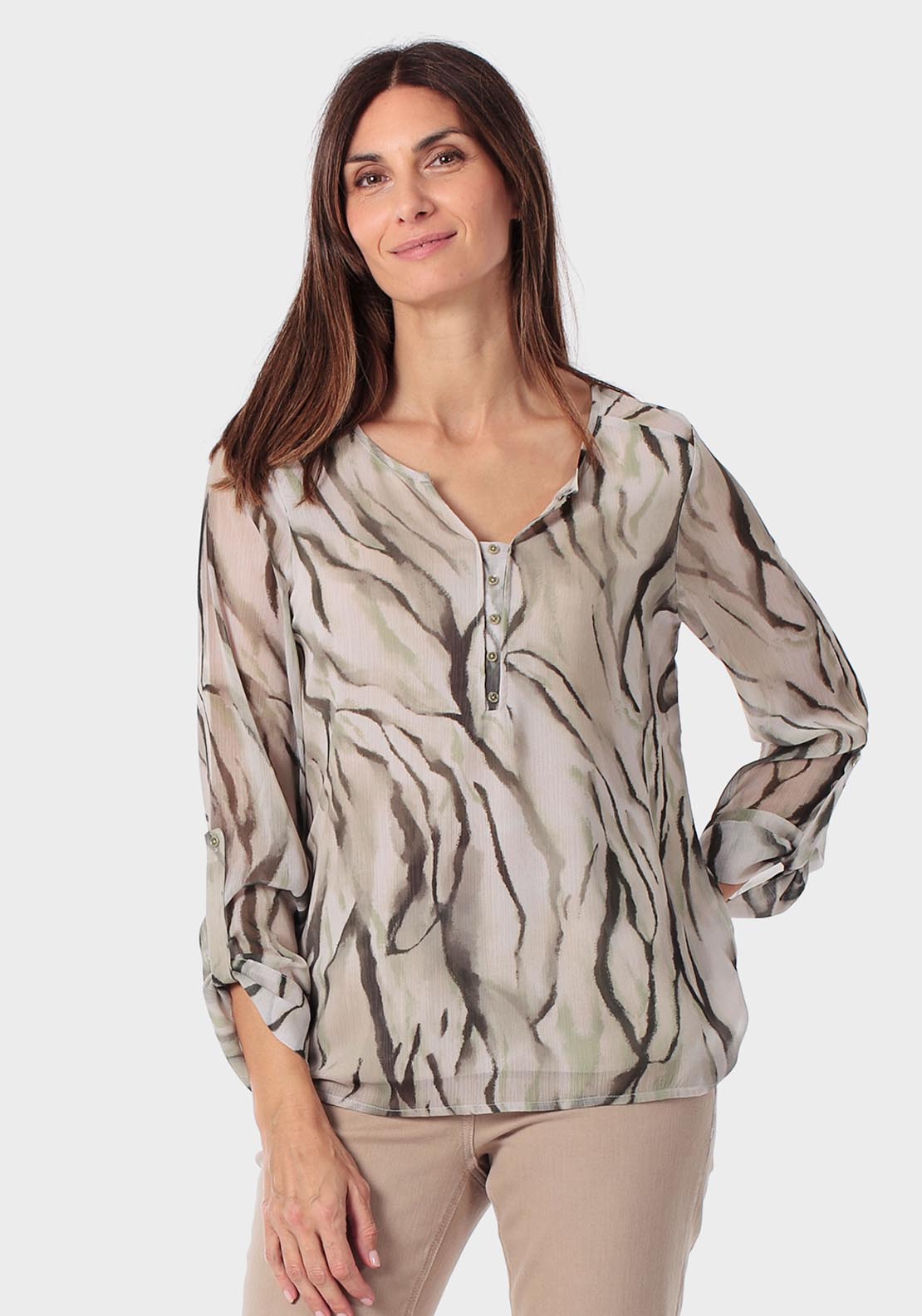 Printed Loose Fitting Blouse - Green Khaki