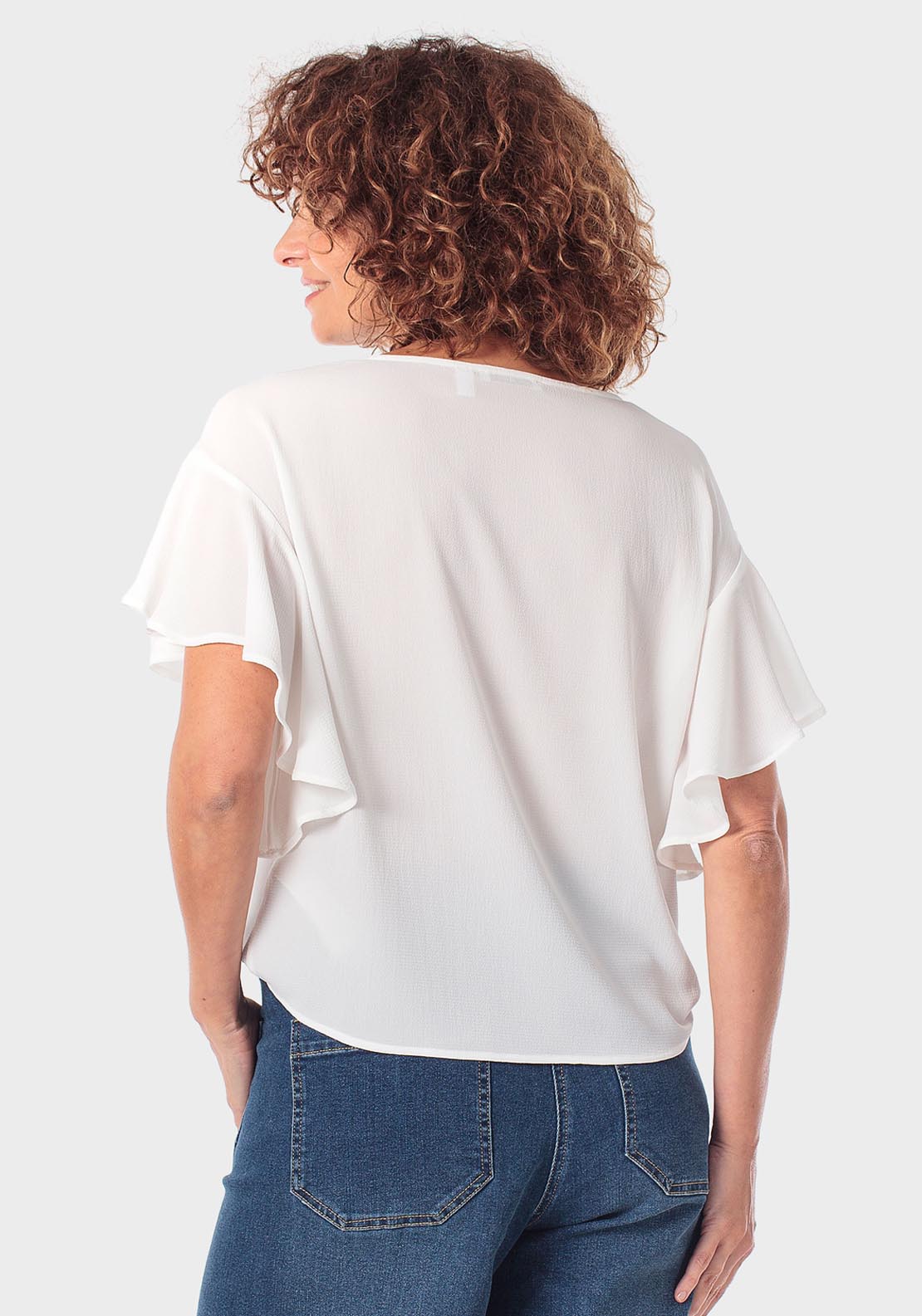Punt Roma Ruffle Short Sleeve Top - White Talc 2 Shaws Department Stores