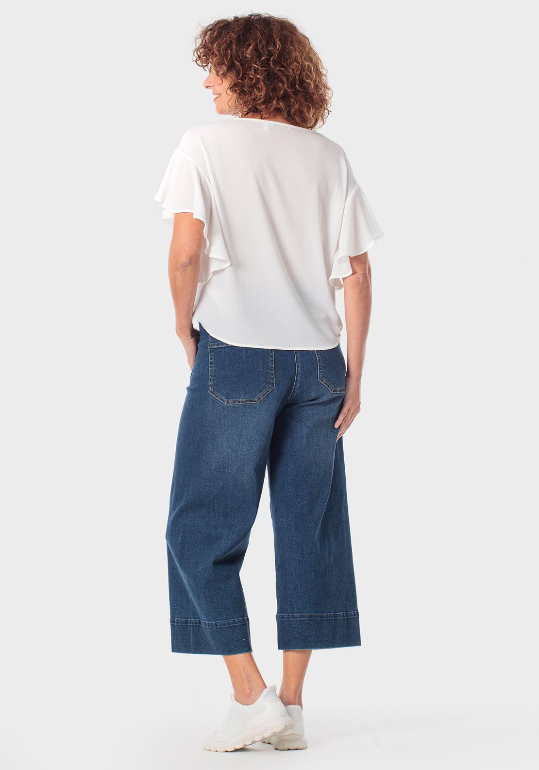 Punt Roma Ruffle Short Sleeve Top - White Talc 4 Shaws Department Stores