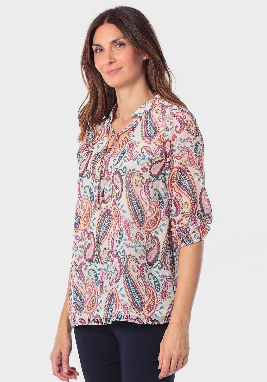 Cashmere Print Blouse - Fuchsia Bouganvilla