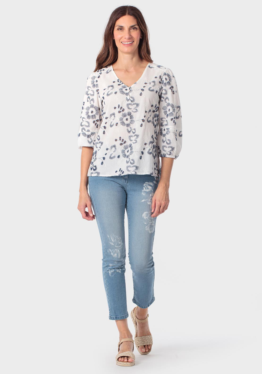 Cotton Embroidered Blouse - Blue Navy