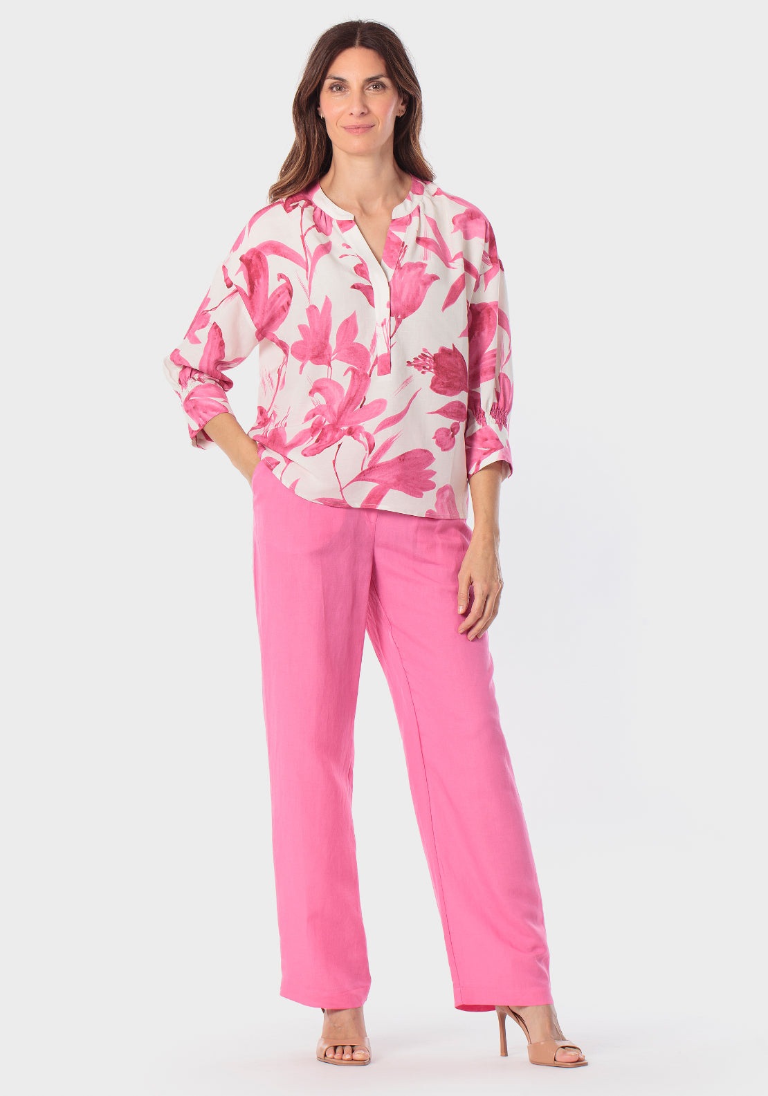 Printed Loose Fitting Blouse - Pink