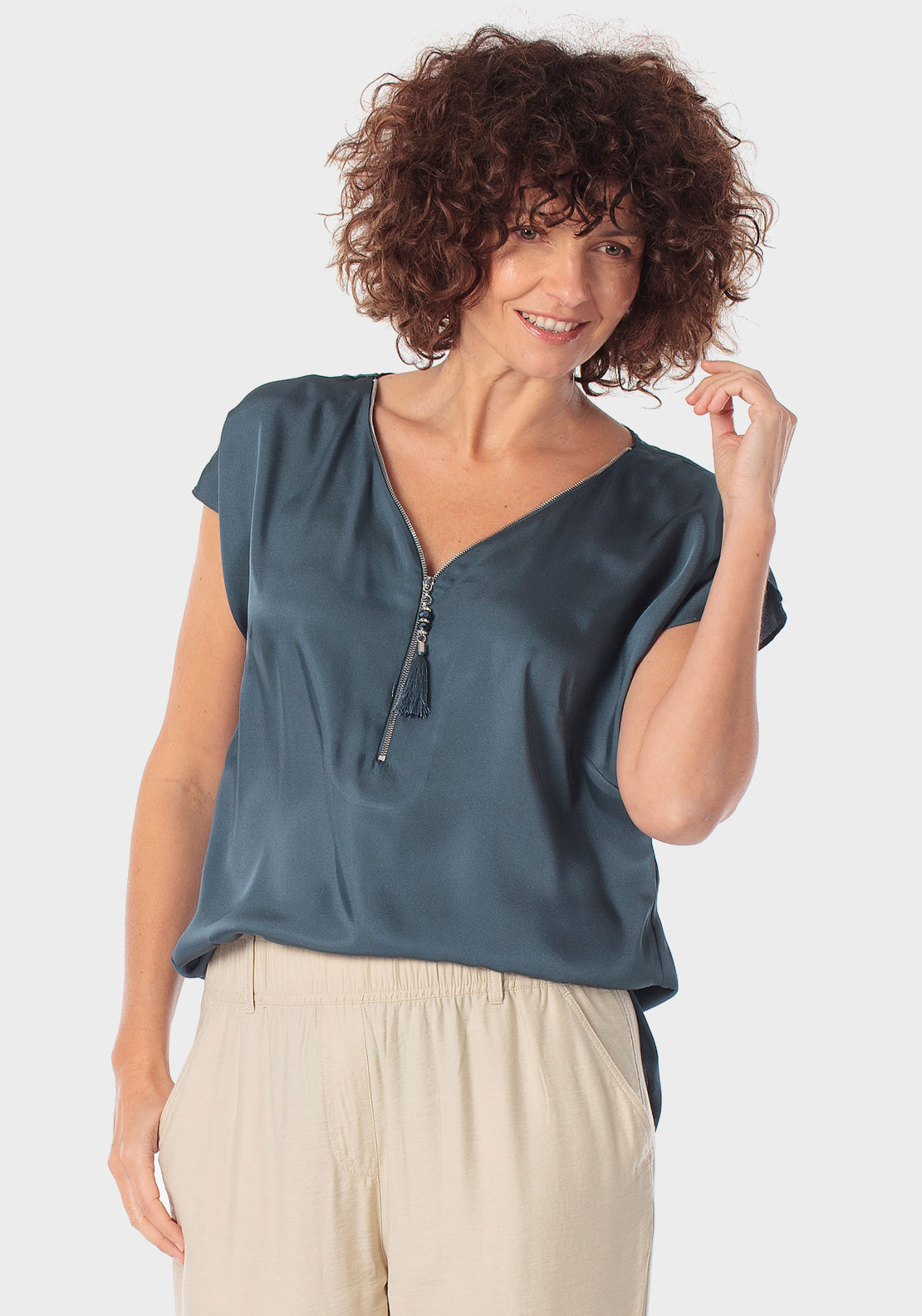 Blouse With Zipper - Blue