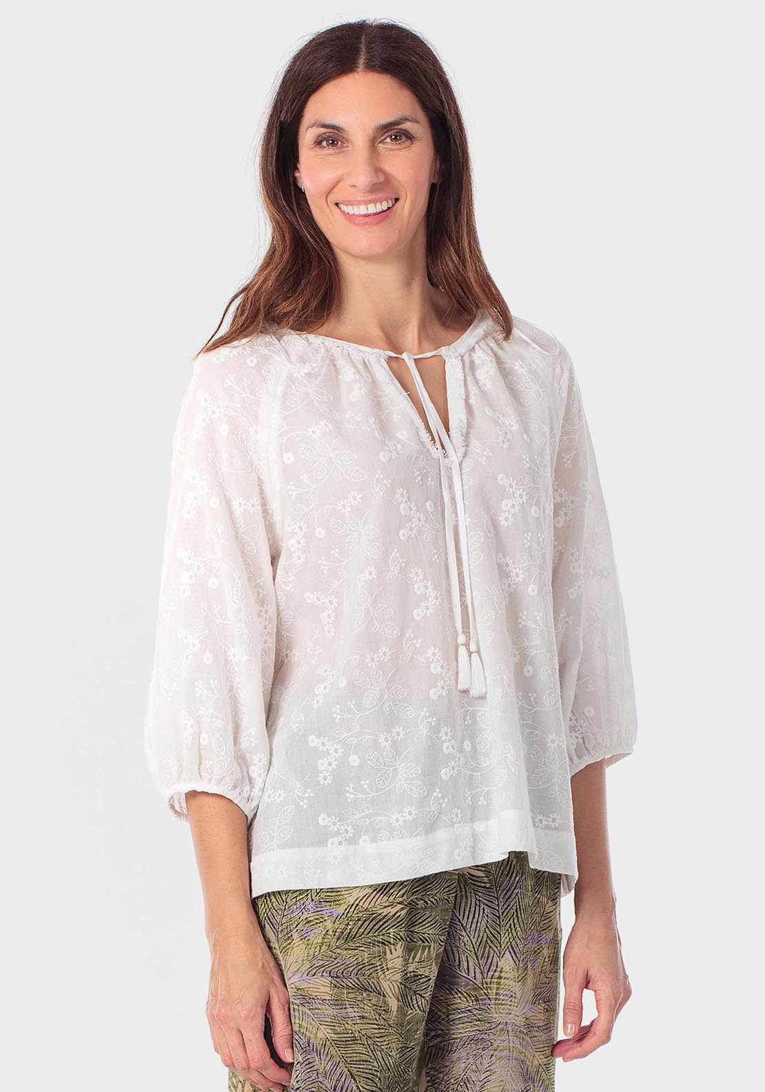 Cotton Embroidered Shirt - White Talc