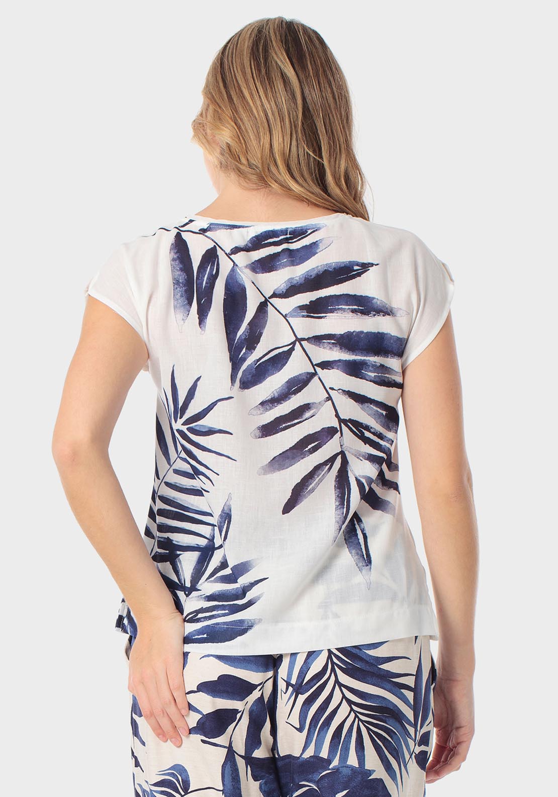 Punt Roma Printed Loose Fitting Rhinestone Blouse - Blue 2 Shaws Department Stores