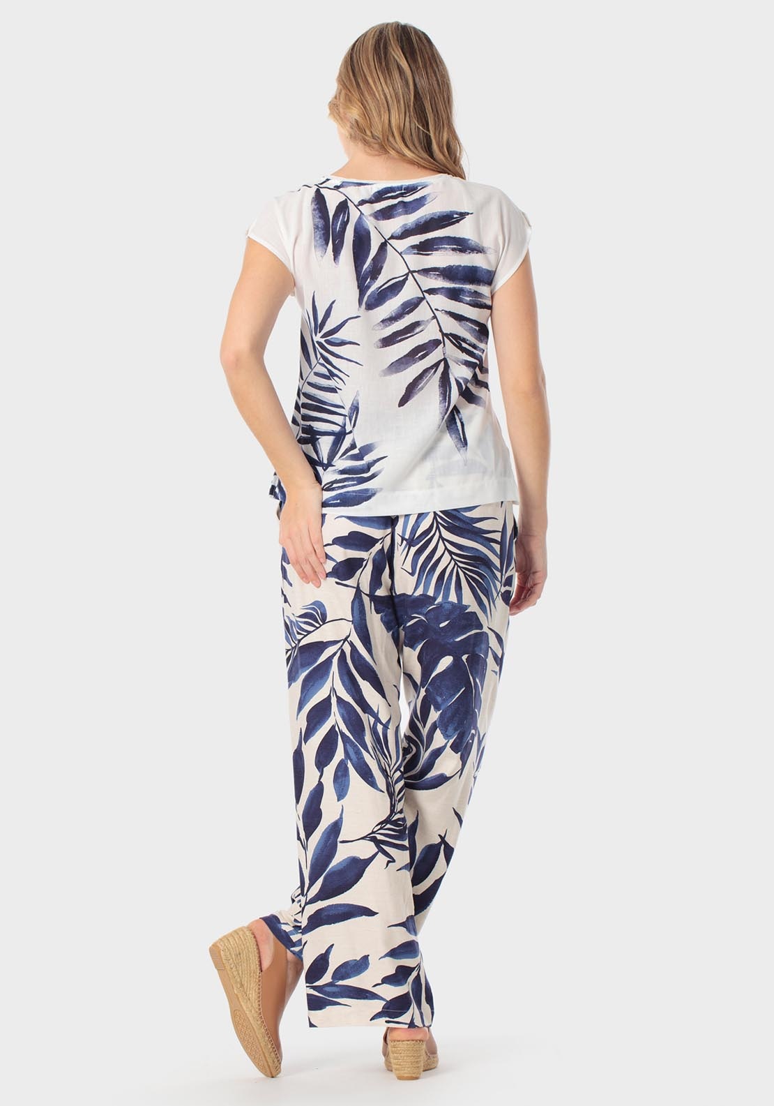 Punt Roma Printed Loose Fitting Rhinestone Blouse - Blue 4 Shaws Department Stores